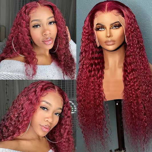 Creative And Versatile Wine Red Long Front Lace Wig